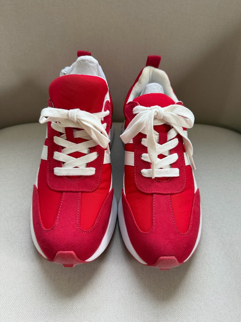 J/Slides Urban Sport Red/White Low Top Lace-Up Gummy Athletic Trendy Sneakers
